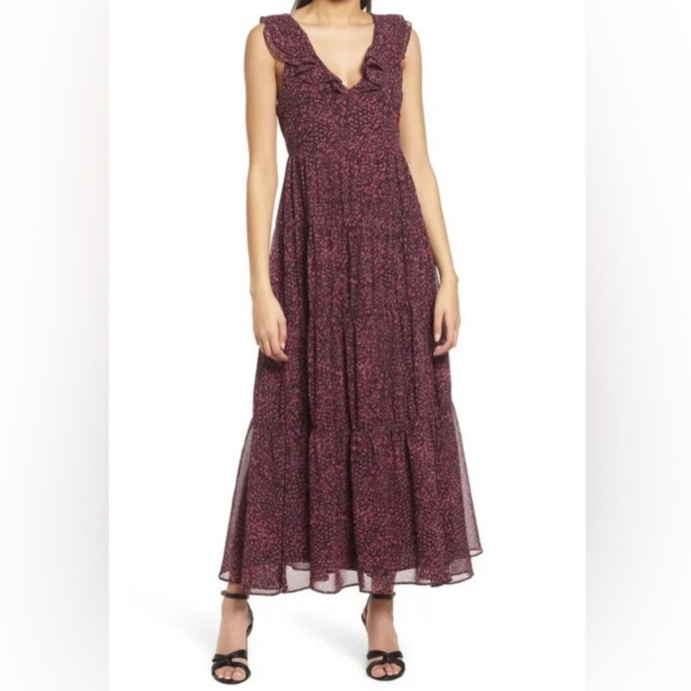 NWT Chelsea28 | Burgundy Animal Texture Maxi Dress